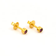 3MM February Ð Amethyst Bezel 24K Pure Gold Plated Ear Studs